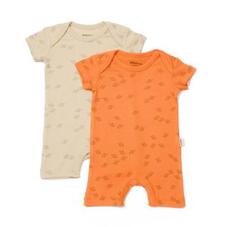 BabyCosy Rompers 0-3 Months / Beige Orange Ribbed Elephant Modal & Organic Cotton Romper 2-Pack