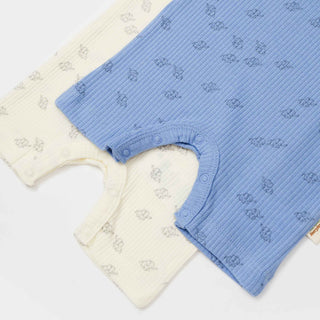 BabyCosy Rompers Ribbed Elephant Modal & Organic Cotton Romper 2-Pack in Ecru Blue