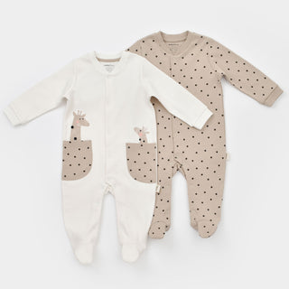 BabyCosy Sleepsuits 0-3 Months / Ecru Giraffe GOTS Organic Cotton Sleepsuit 2-Pack