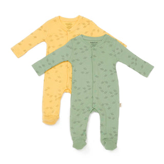 BabyCosy Sleepsuits 0-3 Months Ribbed Elephant Modal & Organic Cotton Sleepsuit 2-Pack in Yellow Green
