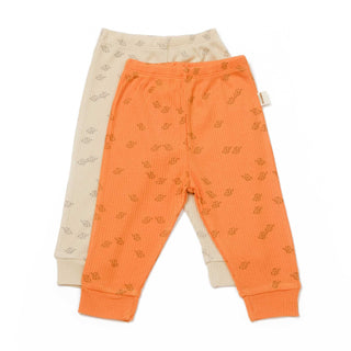 BabyCosy Trousers 3-6 Months / Beige Orange Ribbed Elephant Modal & Organic Cotton Trousers 2-Pack