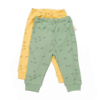 BabyCosy Trousers 3-6 Months Ribbed Elephant Modal & Organic Cotton Trousers 2-Pack in Yellow Green