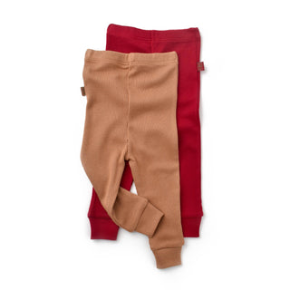 BabyCosy Trousers 3-6 Months Ribbed Organic Cotton & Modal Trousers 2-Pack in Brown Red
