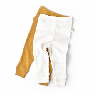 BabyCosy Trousers 3-6 Months Ribbed Organic Cotton & Modal Trousers 2-Pack in Yellow Ecru