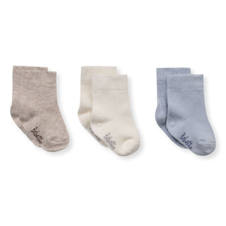 Bebetto Accessories 0-3 Months Newborn Baby Boy Cotton Rich Socks 3 Pack Mix in Beige, Ecru and Blue