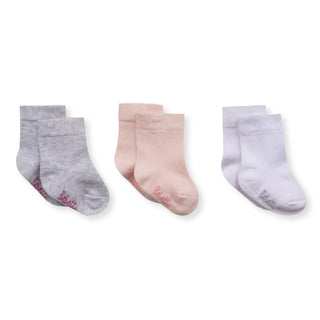 Bebetto Accessories 0-3 Months Newborn Baby Girl Cotton Rich Socks 3 Pack Mix in Grey, Pink and White