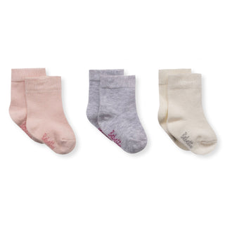 Bebetto Accessories 0-3 Months Newborn Baby Girl Cotton Rich Socks 3 Pack Mix in Pink, Grey and Ecru
