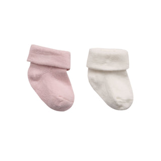 Bebetto Accessories 0-6 Months Baby Cotton Rich Roll Top Socks (0-2 Yrs) 2 Pack Mix in Pink and Ecru