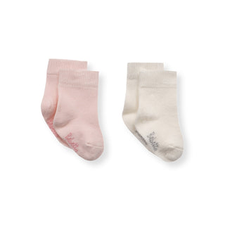 Bebetto Accessories 0-6 Months Baby Girl Cotton Rich Socks (0-3 Yrs) 2 Pack Mix in Ecru and Pink