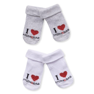 Bebetto Accessories 0-6 Months / Grey White Baby Cotton Rich I Love Socks (0-2 Yrs) 2 Pack Mix