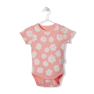 Bebetto Bodysuits 0-3 Months / Pink Cute Daisy Waffle Short Sleeve Bodysuit