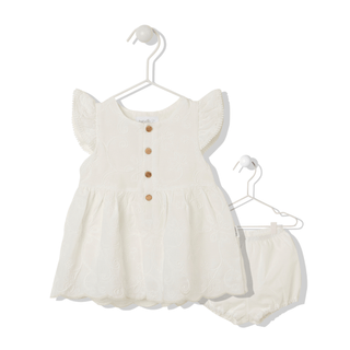 Bebetto Dresses 6-9 Months / Ecru Pastel Minis 2 Piece Embrodered Dress & Bloomer Set