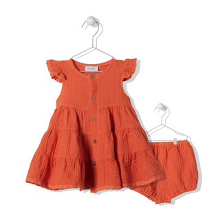 Bebetto Dresses 6-9 Months / Orange Hungry Bunny 2 Piece Muslin Dress & Bloomer Set