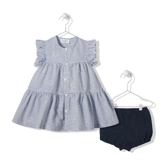 Bebetto Dresses 6-9 Months Pastel Minis 2 Piece Dress with Frills & Bloomer Set in Blue