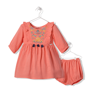 Bebetto Dresses 6-9 Months / Spiced Coral Festivity 2 Piece Dress & Bloomer with Frills