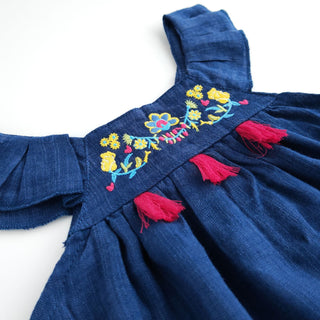 Bebetto Dresses Festivity Embroidered 2 Piece Baby Girl Dress & Bloomer Set in Blue