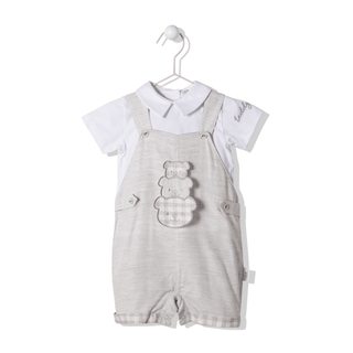 Bebetto Dungarees 6-9 Months / Grey Little Prince 2 Piece Baby Boy Shirt & Dungarees Set