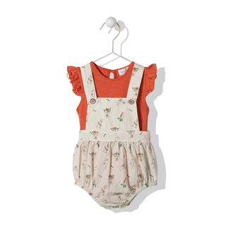 Bebetto Dungarees 6-9 Months / Orange Hungry Bunny 2 Piece Baby Girl T-Shirt & Dungarees Set