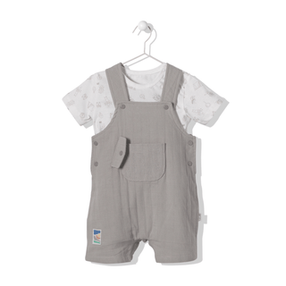 Bebetto Dungarees 9-12 Months Summer Boy 2 Piece Dungaree & T-Shirt Set in Grey