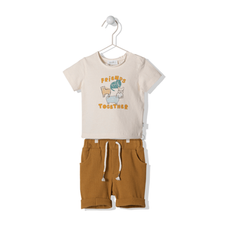 Bebetto Outfit Sets 6-9 Months / Brown Summer Boy 2 Piece Rib Knit Cotton T-Shirt & Shorts Set