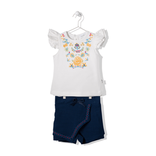 Bebetto Outfit Sets 6-9 Months Festivity Embroidered 2 Piece T-Shirt & Shorts Set in Blue