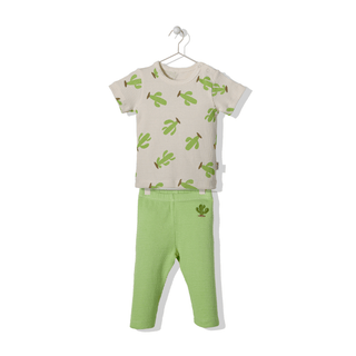 Bebetto Outfit Sets 6-9 Months / Green Cute Cactus 2 Piece Waffle T-Shirt & Joggers Set