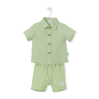 Bebetto Outfit Sets 6-9 Months / Green Pastel Minis 2 Piece Baby Boy Woven Shirt & Shorts Set