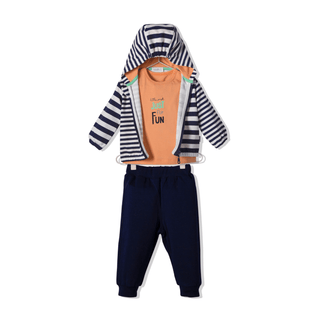 Bebetto Outfit Sets 6-9 Months Just Fun 3 Piece Double Knit Hooded Cardigan Set in Blue
