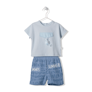 Bebetto Outfit Sets 6-9 Months Summer Boy 2 Piece Printed T-Shirt & Shorts Set in Blue