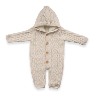 Bebetto Pramsuits 3-6 Months Bebetto Knit Wool Hooded Baby Pramsuit in Ecru