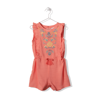 Bebetto Rompers 6-9 Months / Spiced Coral Festivity Embroidered Baby Girl Romper